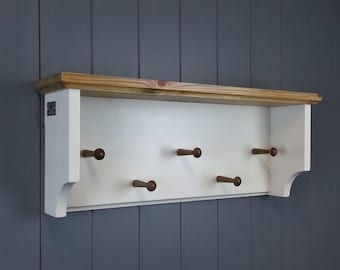 Wood Peg Coat Rack with Shelf, Hallway Organizer
