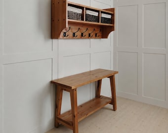 Solid Pine Hallway Set | Handmade Coat Rack with baskets & Hall Bench | Entryway Storage | Farmhouse Mudroom Furniture | A frame design