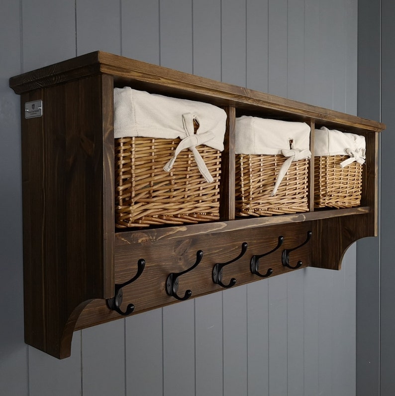 Country Farmhouse Coat Rack With Cubbies and Baskets in Solid Etsy UK