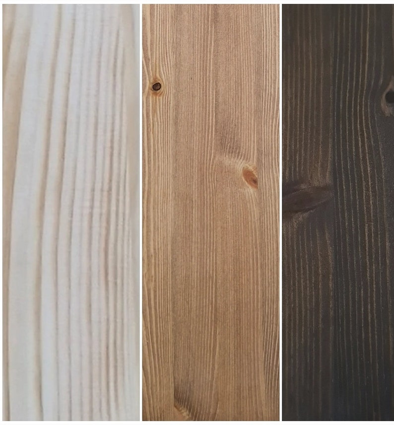 Puede incluir: Tres muestras de madera que muestran diferentes etapas de tinci&oacute;n de madera. La primera muestra es de color madera claro y natural. La segunda muestra es de color marr&oacute;n medio. La tercera muestra es de color marr&oacute;n oscuro.