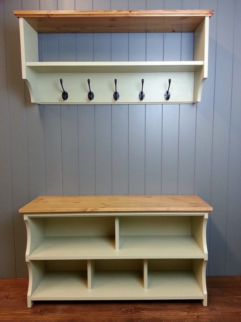 Shoe bench with coat rack complete hallway set. Shoe rack and coat hooks in a choice of colours and sizes image 4