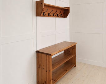 Shoe Bench with Coat Rack | Solid Pine Hallway Furniture Set | Entryway Storage | Multiple Sizes | Handmade UK