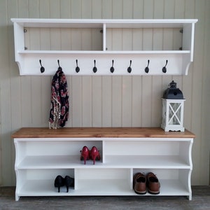 Shoe bench with coat rack complete hallway set. Shoe rack and coat hooks in a choice of colours and sizes image 1