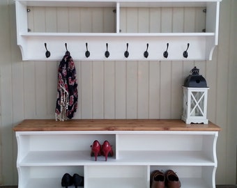Hallway Shoe Bench with Coat Rack: Solid Wood Entryway Organizer