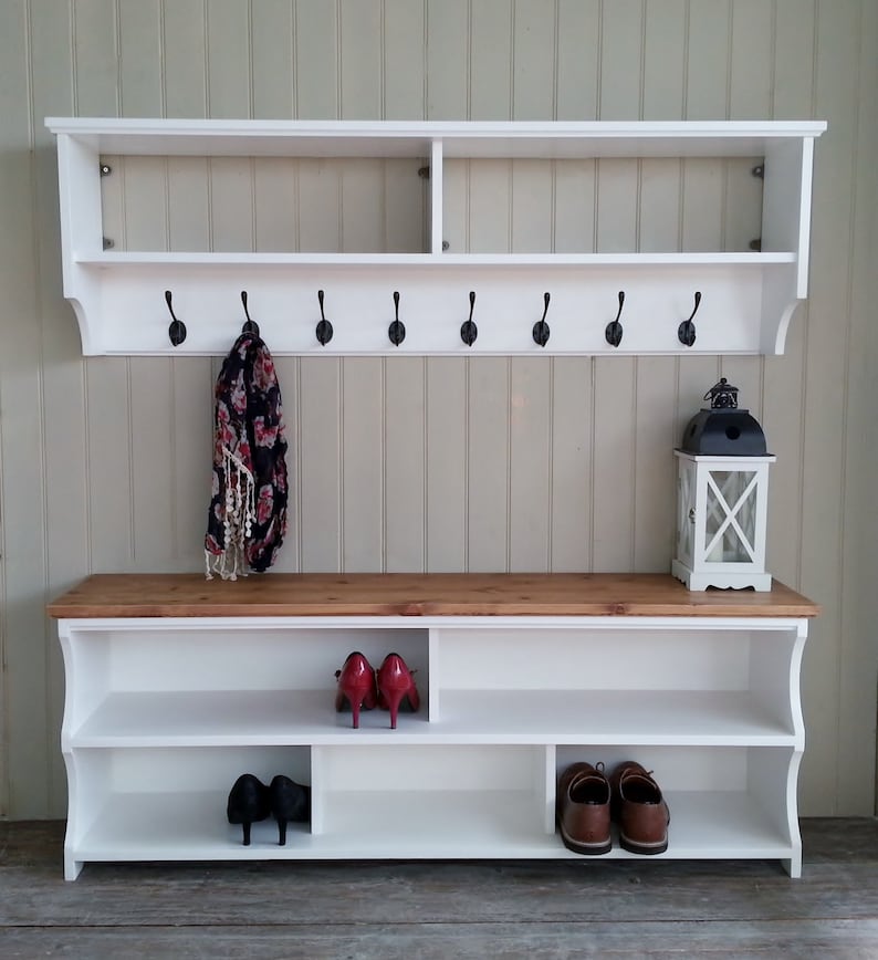 Shoe bench with coat rack complete hallway set. Shoe rack and coat hooks in a choice of colours and sizes imagem 1