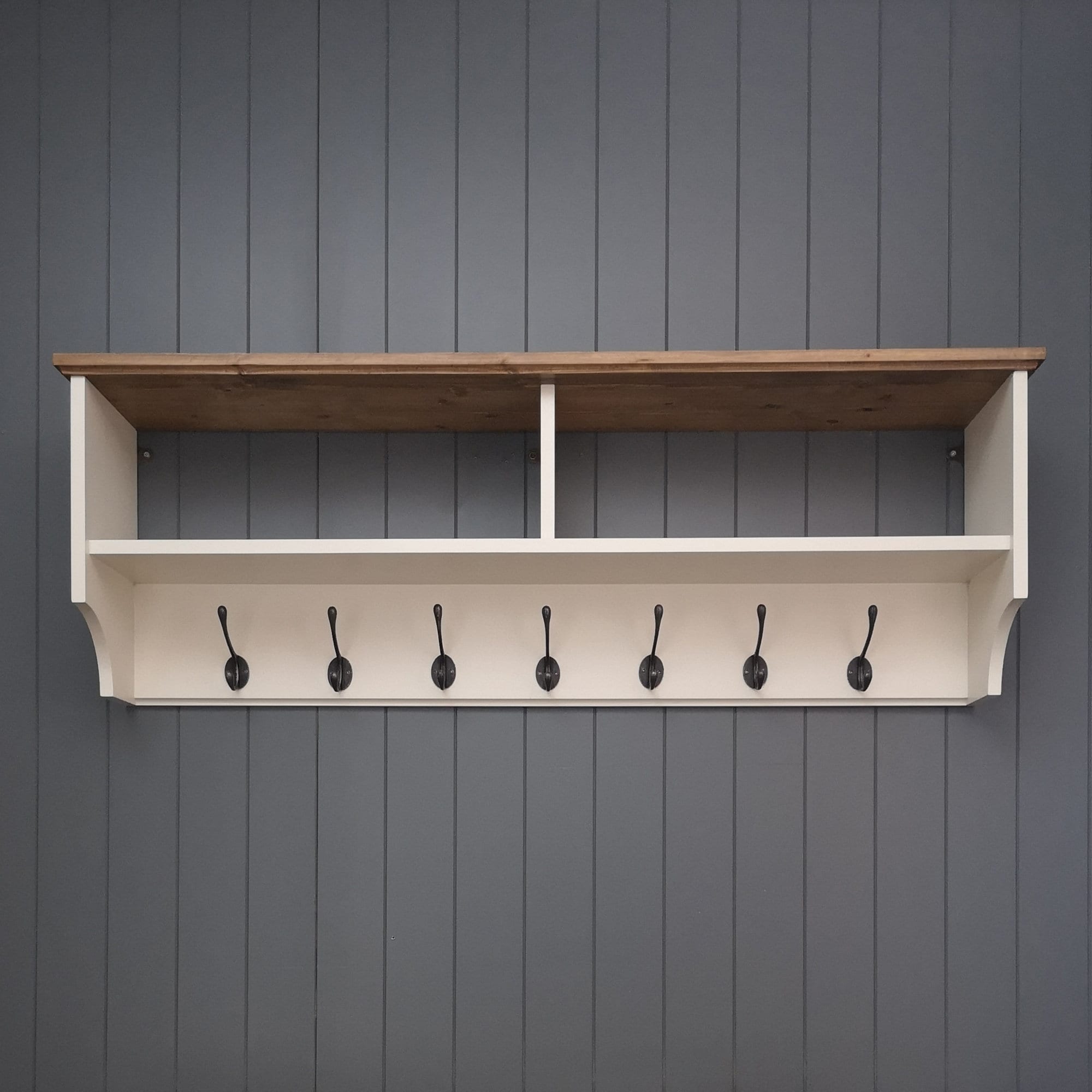 Wide Painted Hat Coat Rack With Shelf. Wall Mounted Solid Wood