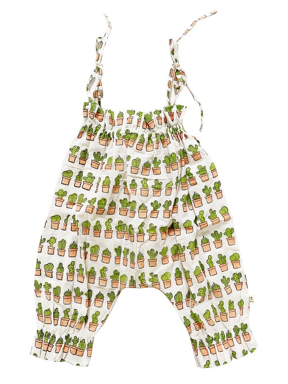 Cotton Romper, Organic Baby Romper, Handmade Baby Romper, Cactus