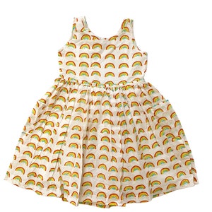 Cotton dress, Handmade, sun dress for girls, Trendy baby girl summer fashion, Summer Dress, Beach Dress, 100% cotton, Orange Rainbows print