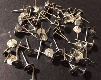 Silver Plated Post Earring Blanks for Glue On Cabs 30 Pairs