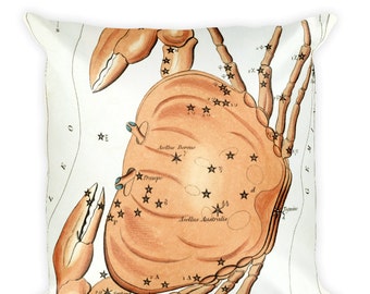 Decorative Throw Pillow - Cancer Sign - Home Decor Accent Pillows - Vintage Zodiac Art - Celestial Decor - Antique Constellation Print