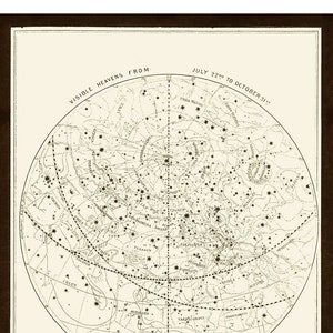 Sichtbare Himmel 03 Konstellation himmlischen Diagramm - Astronomie Geschenk - Astrologie Kunst - Sternzeichen Sternbild Sternbild - Nacht Himmel Karte - Juli bis Oktober