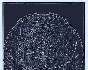 Visible Heavens 02 Constellation Celestial Chart - Astronomy Gift - Astrology Art - Zodiac Sign Star chart - Night Sky Map - April to July