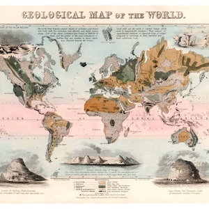 Emslie geologische Karte der Welt - Vintage Geologie Kunstdruck - pädagogische Erde Wissenschaft Poster - alte Karten und Drucke - Geschenk für Lehrer