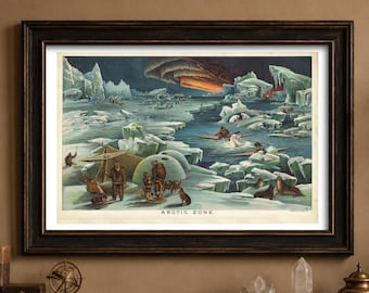 Yaggy's Arctic Zone Print, 1893 Geographical Atlas, Inuit Art, Earth Science Poster