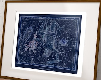 Vintage Constellation Map Print - VIII Lyra, Hercules, Corona Borealis - Jamieson Celestial Atlas Astronomy Art