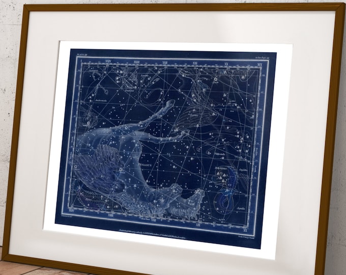 Featured listing image: Vintage Constellation Map Print - XII Pegasus & Equuleus - Jamieson Celestial Atlas Astronomy Art