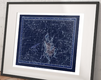 Vintage Constellation Map Print - IV Auriga, Capella vel Alioth, Telescopium Herscelli - Jamieson Celestial Atlas Astronomy Art