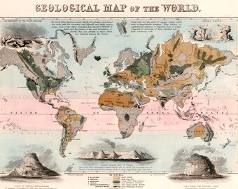 Emslie Geological Map of the World - Vintage Geology Art Print - Educational Earth Science Poster - Old Maps and Prints - Gift for Teacher