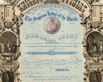 Knights of Pythias Certificate - Vintage Art Print - Victorian Antique Document - 1800's Americana - Curiosities - Oddities - Paper Ephemera