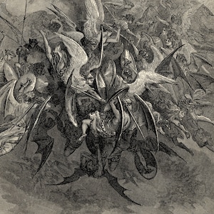 Gustave Dore's Battle of the Angels - Milton's Paradise Lost - Angels and Demons - Antique Religious Wall Art - Oude kaarten en prenten