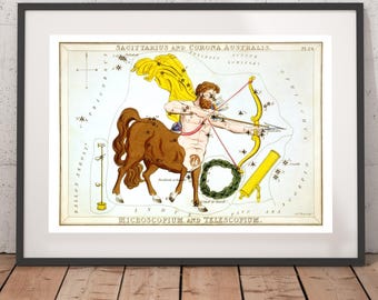Sagittarius Vintage Zodiac Astrological Art Print - Astronomy Astrology Horoscope Art - Celestial Constellation Chart - Old Maps and Prints