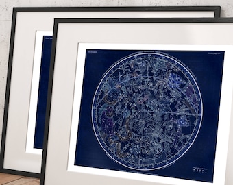 Northern and Southern Hemispheres Constellation Map Print Set - Night Sky Prints