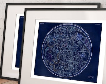 Northern and Southern Hemispheres Constellation Map Print Set - Night Sky Prints