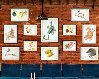 Set of 12 Vintage Signs of the Zodiac Art Prints