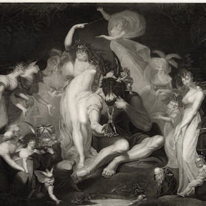 Fuseli&#39;s Midsummer Night&#39;s Dream - Shakespeare Poster- Vintage Art Prints - Antique Decor - Engraving Print - Anniversary Gift for Her