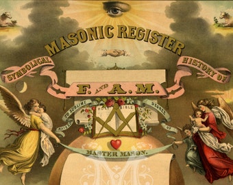 Masonic Register and Symbolical History of F and A M - Vintage Freemason Art Print - Antique Master Mason - Americana - Secret Society