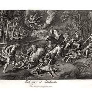 Meleager & Atalanta Jagd - Vintage Kunstdruck - Griechische Mythologie Kunst - Alte Karten und Drucke - Antike Wandkunst - Geschenkideen für Männer
