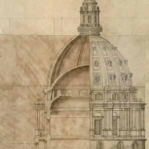 Dome Design for Cathedral of St Paul Vintage Architectural Print - English Decor Art Print -  London Baroque Cathedral Architecture Drawing