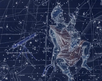 Vintage Auriga Capella vel Alioth Constellation Celestial Map - Astronomy Gift - Astrology Art Prints - Zodiac Sign - Restoration Style