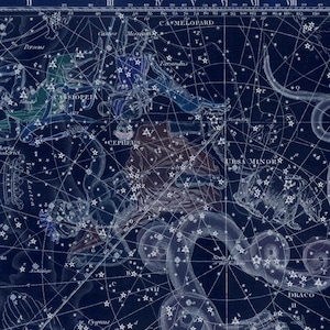 Vintage Cassiopeia Ursa Sternbild Himmlische Karte - Astronomie Geschenk - Astrologie Kunst - Sternzeichen - Restaurierung Stil Wanddekoration