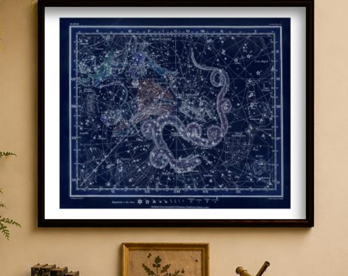 Featured listing image: Vintage Constellation Map Print - II Draco, Ursa Minor, Cepheus, Tarandus, Cassiopeia - Jamieson Celestial Atlas Astronomy Art