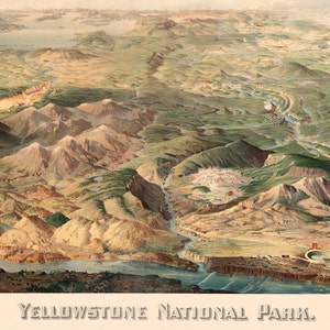 1904 Panorama över Yellowstone nationalpark Konsttryck - Vintage resedekor - Northern Pacific Railway Tourism Poster - Gamla kartor och tryck bild 1
