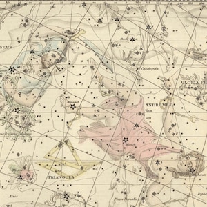 Vintage Perseus Andromeda Sternbild Celestial Map - Astronomie Geschenk - Astrologie Kunstdrucke - Sternzeichen - Restaurierung Stil Wanddekoration