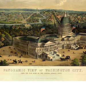Panoramic View of Washington DC Old Maps and Prints Vintage Wall Art Antique Birds Eye Map Historic Map History Gift Americana image 1
