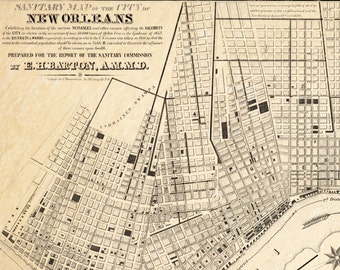 Sanitary Map of New Orleans - Epidemiology Science - Old Maps and Prints - Crescent City Wall Art - Antique City Map - Historic Cartography