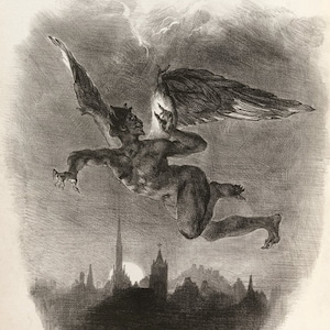 Mephistopheles - Faust - Von Goethe - Religious Antique Decor - Old Maps and Prints - Demon of Hell - Grotesque Macabre Art Print - Oddities