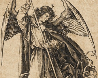 Saint Michael Slaying the Dragon Vintage Art Print - Religiöse Kunst - Erzengel - Engel und Dämonen - Satan - Dekoration und Geschenke