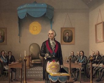 George Washington as a Master Mason - Vintage Masonic Art - Old Maps and Prints - Historic Antique - Victorian Document - 1800s Americana