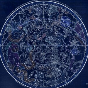 Mapa Celeste de la Constelación del Hemisferio Sur - Regalo de Astronomía - Arte Astrológico - Signo zodiacal - Carta estelar - Mapas e impresiones antiguos
