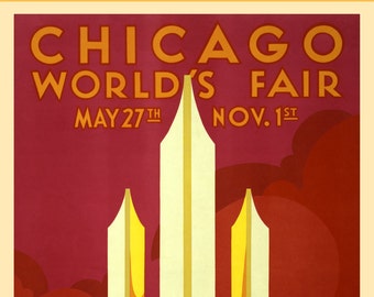 Chicago Worlds Fair Poster 1933 - Vintage Chicago Art Prints - Windy City Retro Poster - Home Decor Wall Art - 1930s Red Art Deco Print