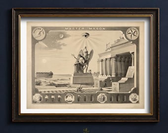 Master Mason Art Print, Vintage Masonic Symbol Wall Art for Freemasons