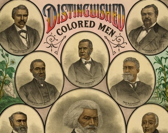 Distinguished Colored Men - Vintage Art Print - Victorian Antique Document - Black History Poster - African Americana - Paper Ephemera