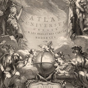Atlas Universel Frontispício Impressão de arte vintage - Mapas e impressões antigas - Arte de mapa - Decoração francesa em estilo de restauração - Presente de história - Pôster de mapa