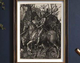 Dürer's Knight Death and the Devil, Vintage Religious Wall Art, Old Maps and Prints