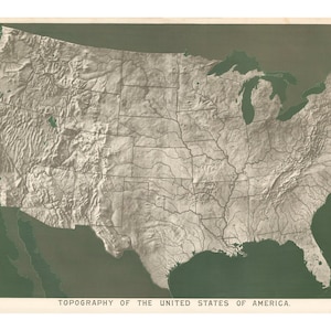 Yaggys アメリカ合衆国の地形図イラスト入り地図プリント - 地質学者への贈り物 - 復元地理装飾 - 地質学アート - 地図作成
