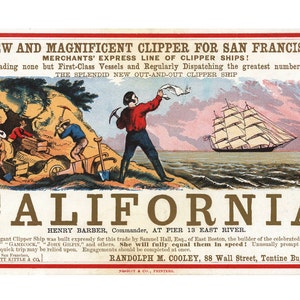 Clipper Schiff Kalifornien Werbung - Vintage Ads - Gold Rush San Francisco Reise Poster - Nautische Dekoration - Alte Karten und Drucke